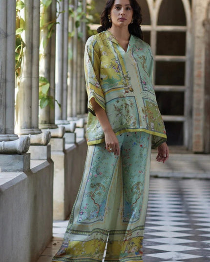 Vintage Map Print Satin Two-Piece Set