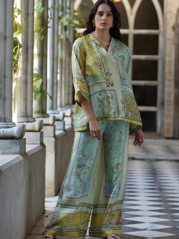 Vintage Map Print Satin Two-Piece Set