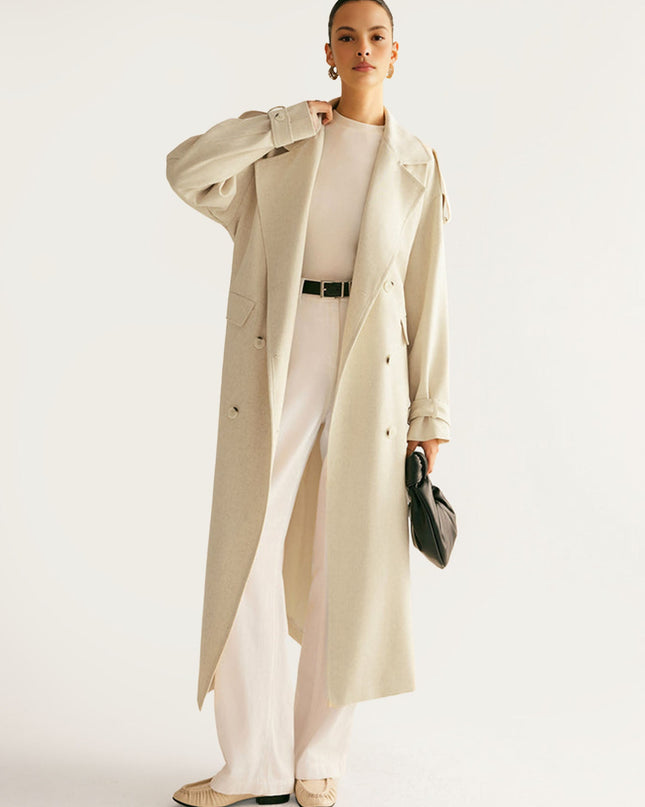 "Oatmeal Trench" Double-Breasted Maxi Coat