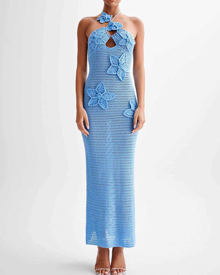 "Ocean Bloom" Crochet Halter Maxi Dress