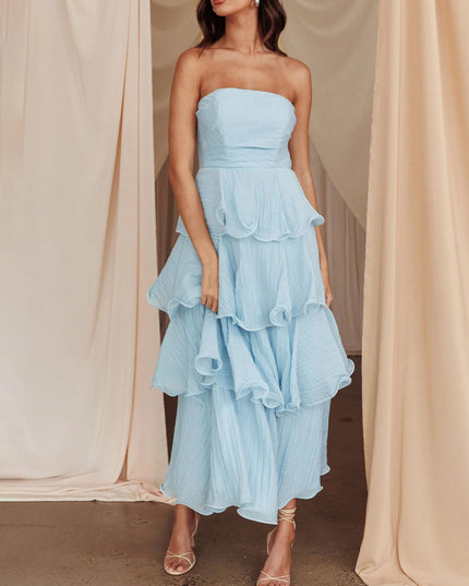 "Sky Ruffle" Strapless Tiered Maxi Dress