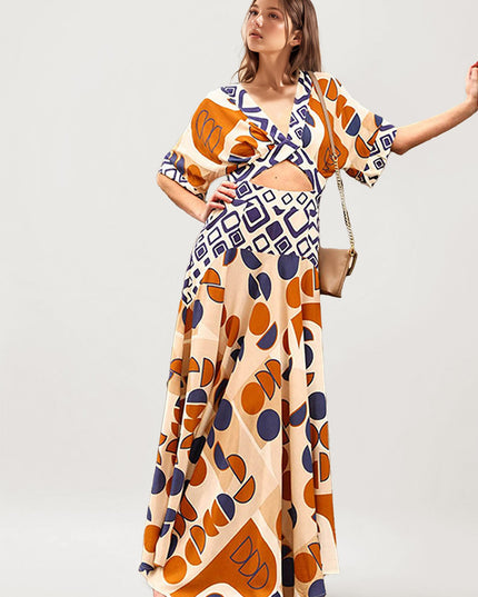 "Retro Geo" Cutout Maxi Dress