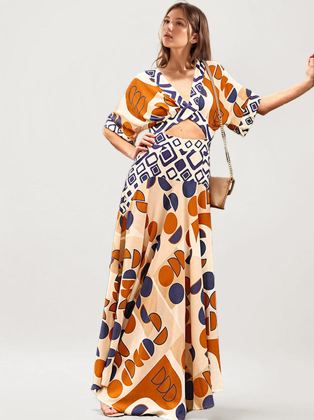 "Retro Geo" Cutout Maxi Dress