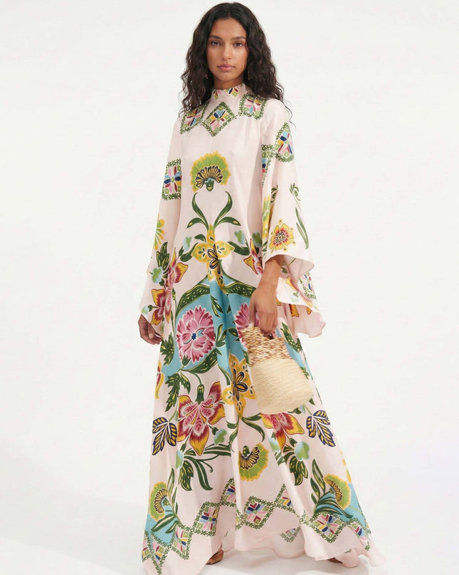 "Blossom Oasis" Tropical Floral Print Kaftan Maxi Dress