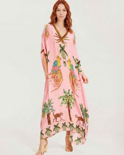Black/Pink Parrot Print Maxi Dress