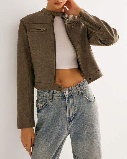 "Taupe Faux Suede" Biker Jacket