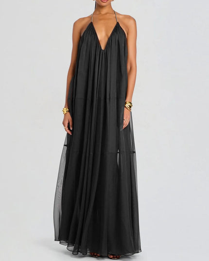 "Burgundy Breeze" Halter Neck Sheer Maxi Dress