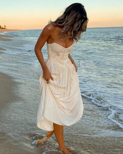 Elegant Pleated Strapless Maxi Dress