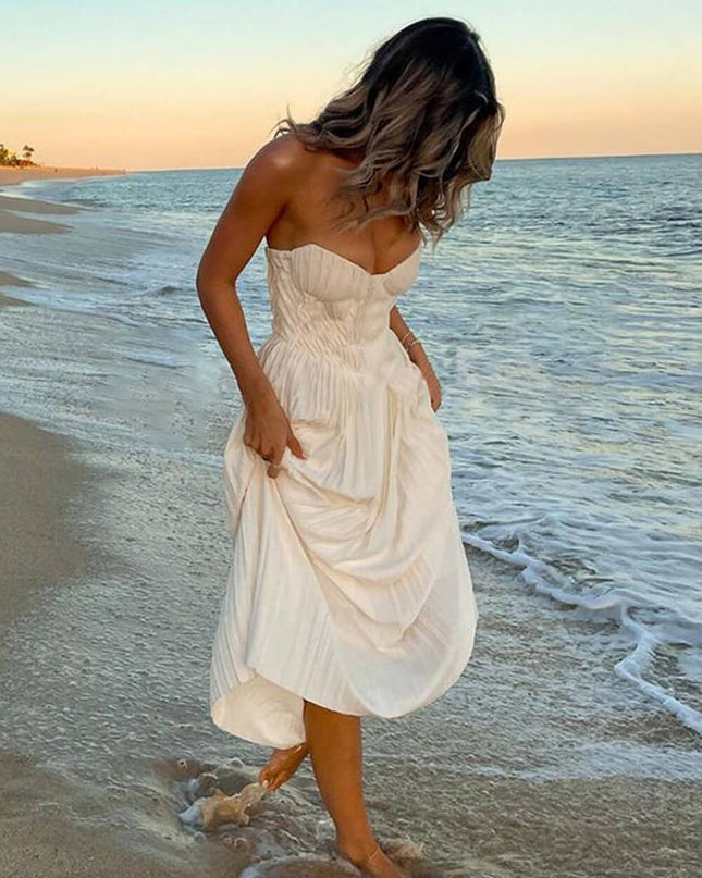 Elegant Pleated Strapless Maxi Dress