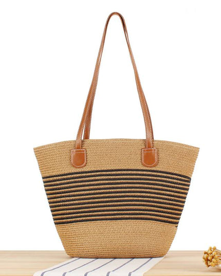 Contrast Color Straw Tote Bag
