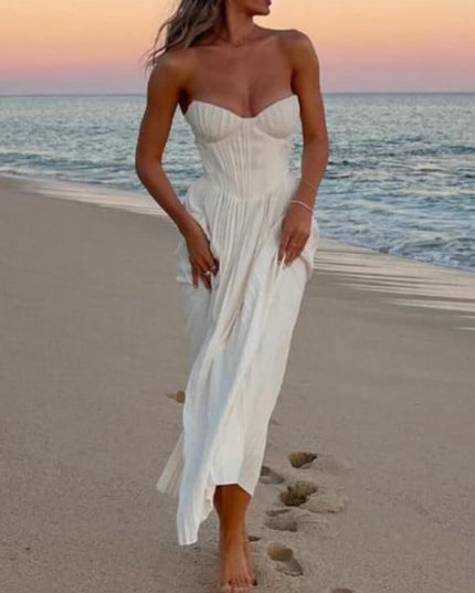 Elegant Pleated Strapless Maxi Dress