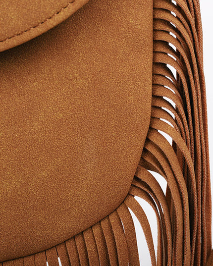 Woven Semi Circular Leather Tassel Crossbody Bag