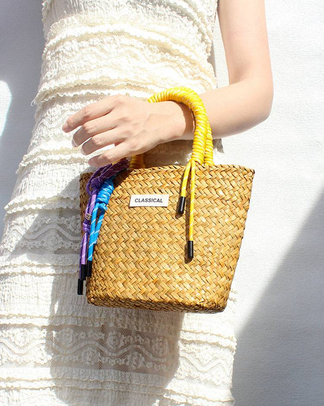 Color Decorative Rope Hand-woven Beach Straw Bag