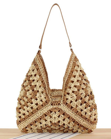 Crochet Macrame Shoulder Hobo Straw Bag