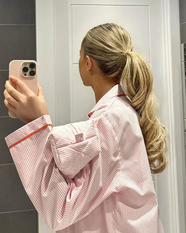 "Heart Stripe" Pink Stripe & Red Heart Button Cotton Pajama Set