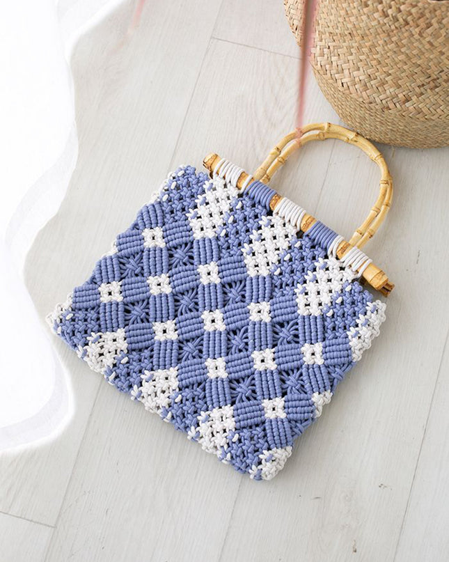 Bamboo Handle Two-Tone Woven Handbag