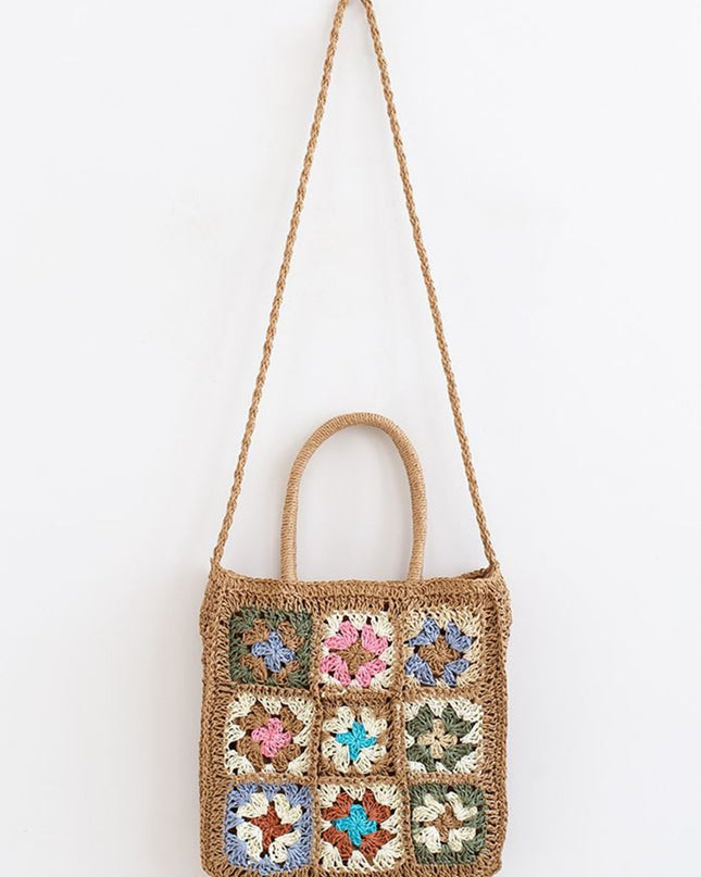 Colored Flower Woven Straw Bag