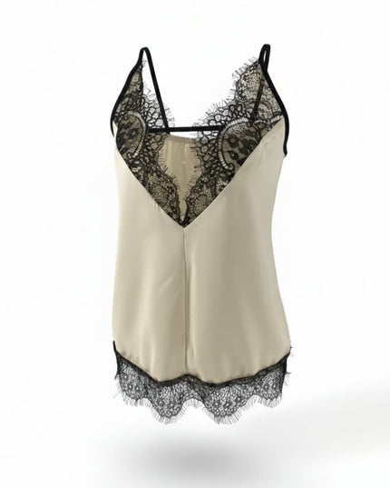 "Lace Allure" Satin Deep V-Neck Lace Trim Cami Top
