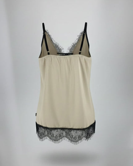 "Lace Allure" Satin Deep V-Neck Lace Trim Cami Top