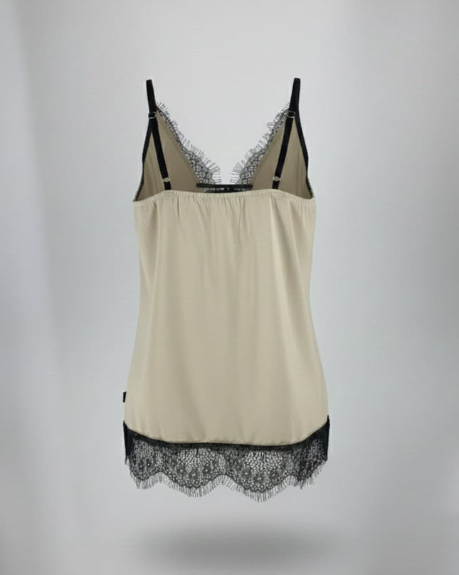 "Lace Allure" Satin Deep V-Neck Lace Trim Cami Top