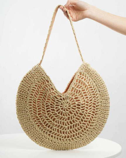 Handmade Straw Circular Hollow Holiday Leisure Shoulder Bag
