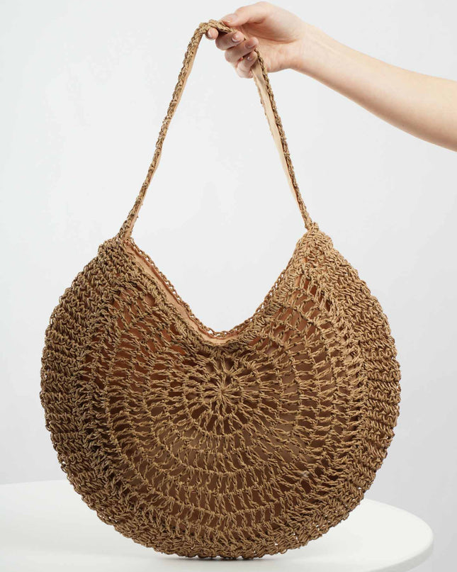 Handmade Straw Circular Hollow Holiday Leisure Shoulder Bag