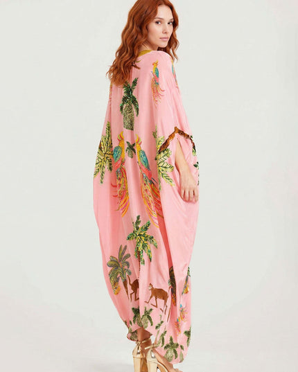 Black/Pink Parrot Print Maxi Dress