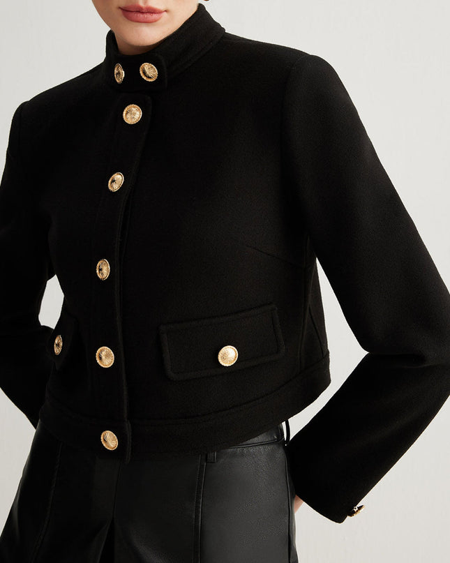 "Black Gold-Button" Cropped Jacket