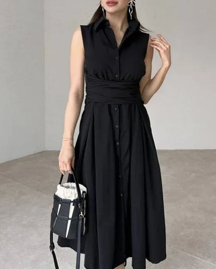 "Tie Waist Poplin" Sleeveless Midi Dress