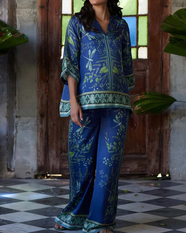 "Tropical Twilight" Leaf Print Two-Piece Set