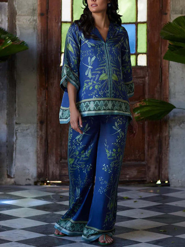 "Tropical Twilight" Leaf Print Two-Piece Set