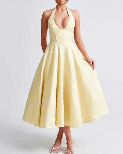 "Buttercup Jacquard" Halter Midi Dress