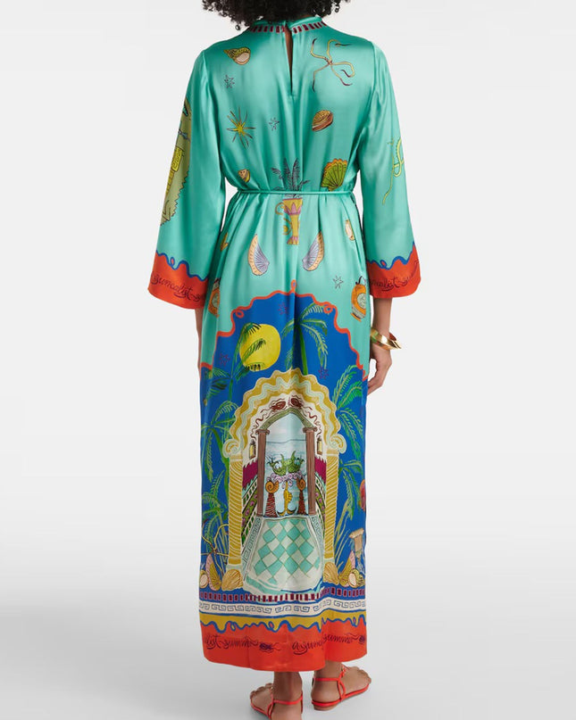 "Tropical Portal" Art Print Tie-Waist Maxi Dress