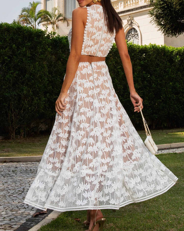 "Palm Lace" Crop Skirt Two-Piece Set