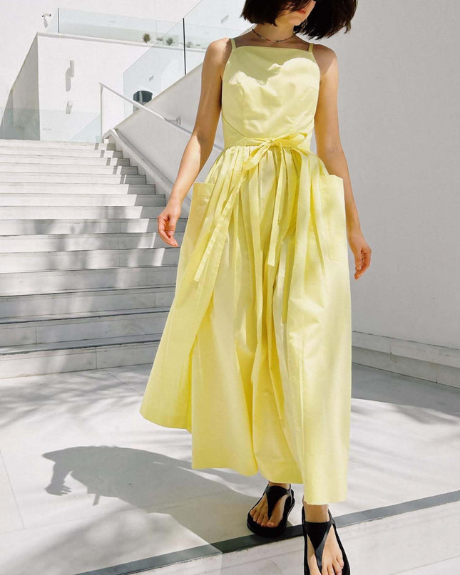 "Sunny Lemon" Sleeveless Tie-Waist Maxi Dress