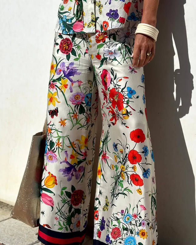 "Botanical Bliss" Floral Print Contrast Trim Two-Piece Set