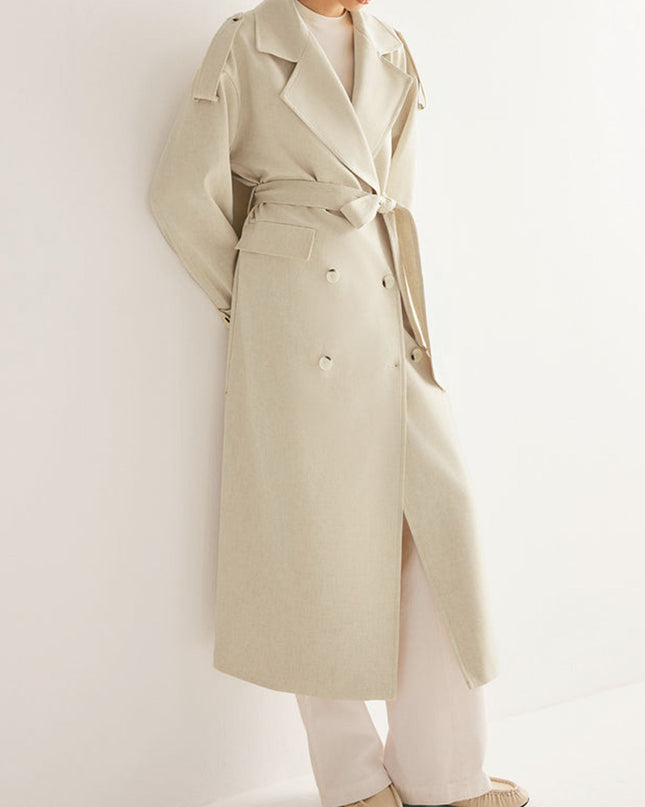 "Oatmeal Trench" Double-Breasted Maxi Coat