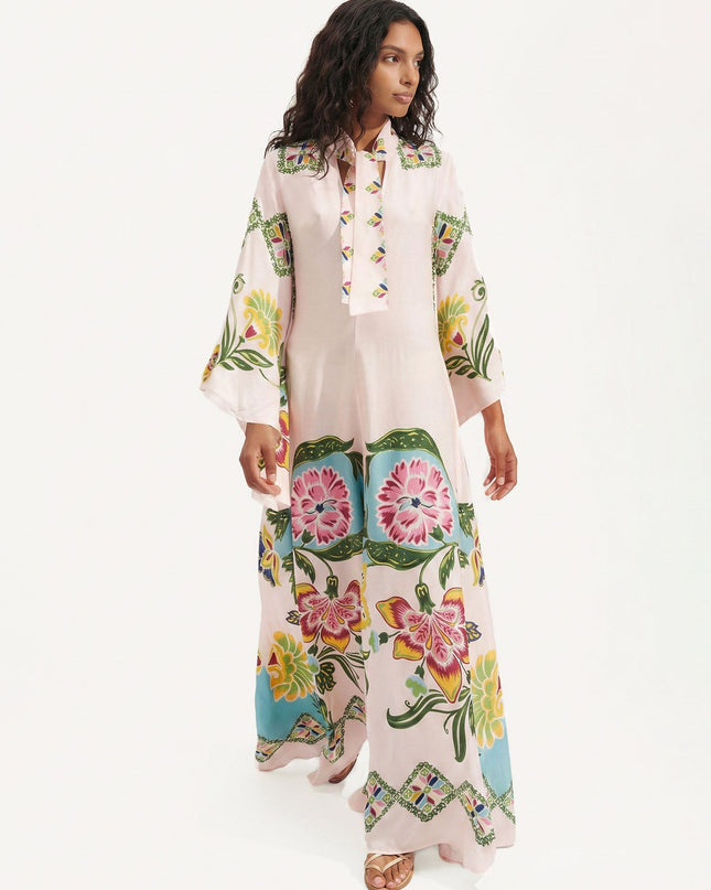 "Blossom Oasis" Tropical Floral Print Kaftan Maxi Dress