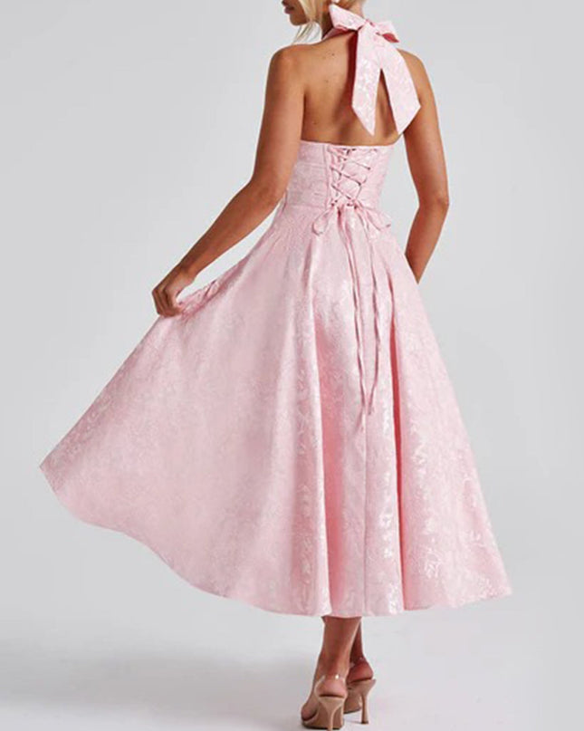 "Blush Jacquard" Halter Midi Dress