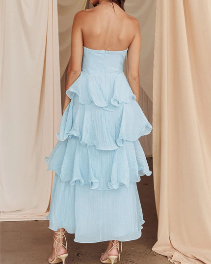 "Sky Ruffle" Strapless Tiered Maxi Dress