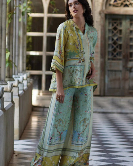 Vintage Map Print Satin Two-Piece Set