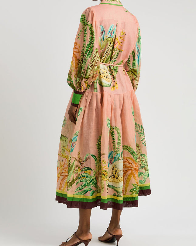"Tropical Botanic" Blush Tropical Print Linen Dress