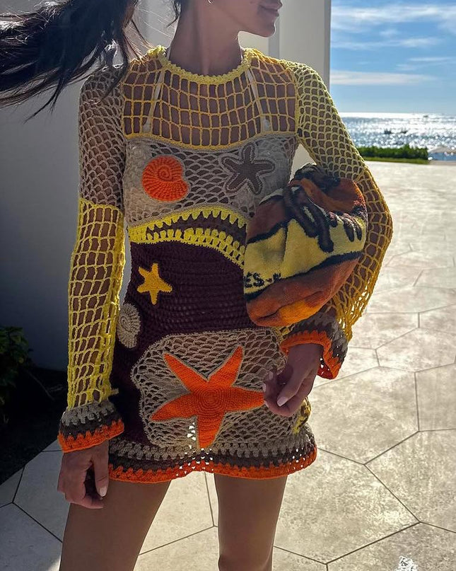 "Seaside Crochet" Multicolor Crochet Starfish Mini Dress