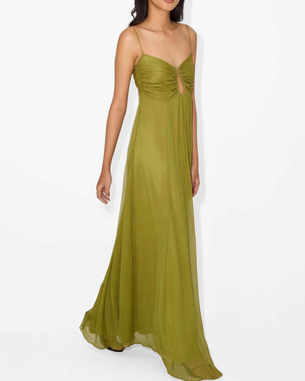 "Olive Whisper" Chiffon Cutout Maxi Dress