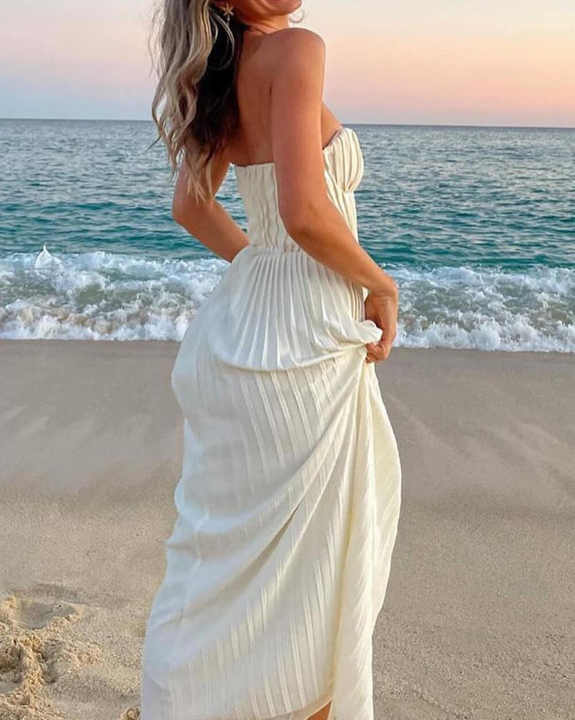 Elegant Pleated Strapless Maxi Dress