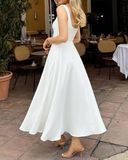 Elegant Sling Square Collar Large Swing MidI Dress