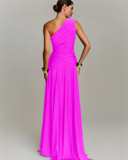 Elegant Draped One Shoulder Cocktail Maxi Dress