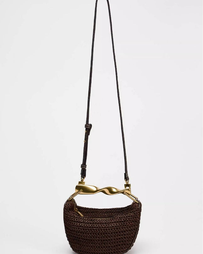 Metal Handle Straw Bag