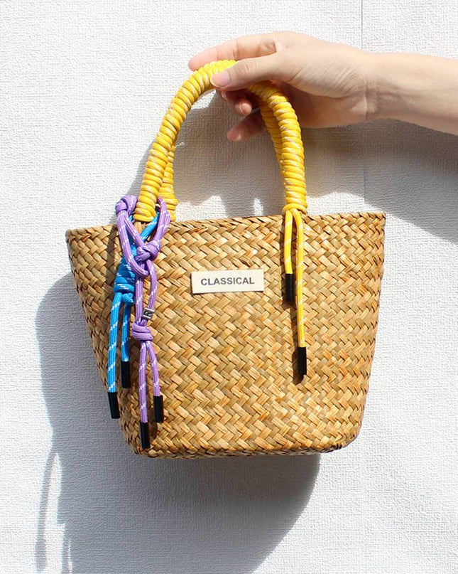 Color Decorative Rope Hand-woven Beach Straw Bag
