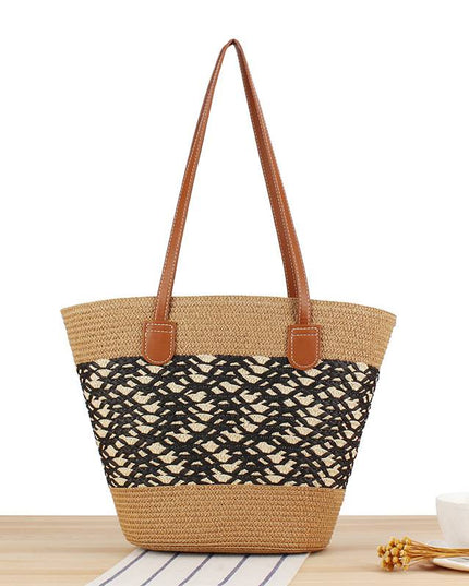 Contrast Color Straw Tote Bag